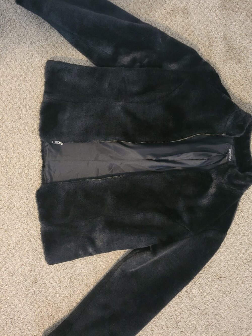NWOT Ideology Black Faux Fur Full Zip-Up Jacket Size Medium